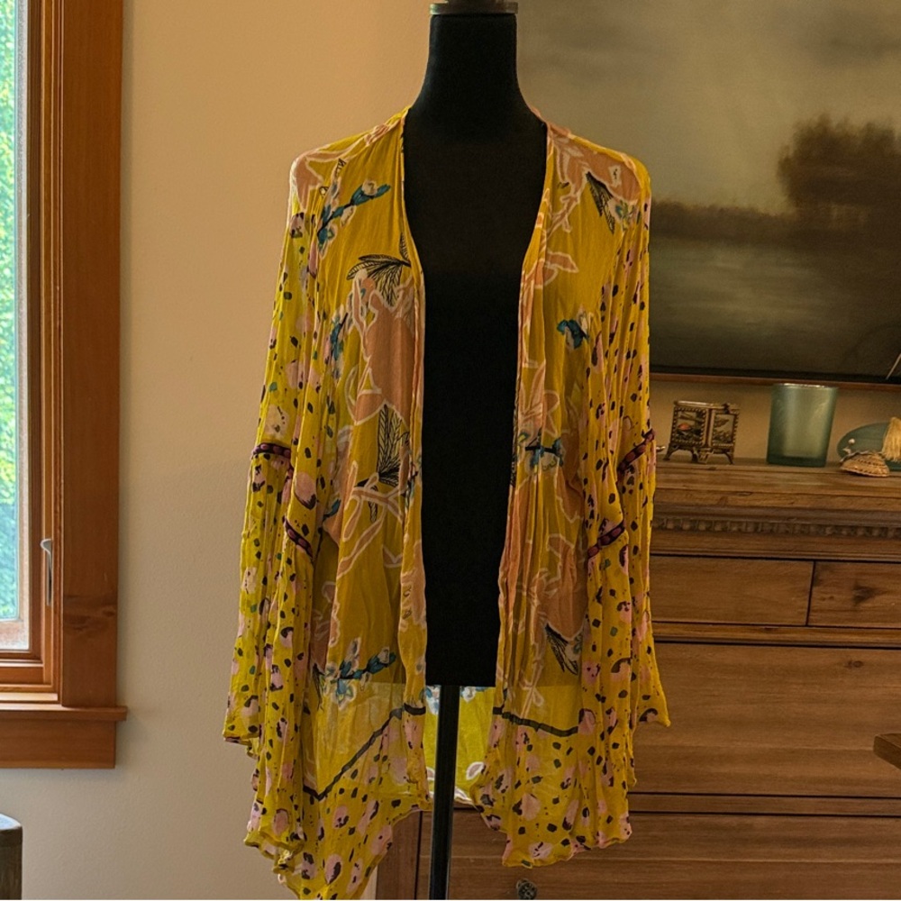 Yellow Floral Kimono Cardigan